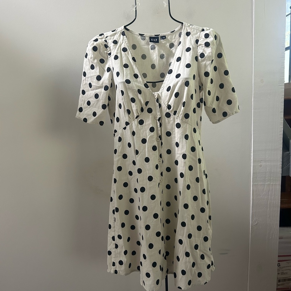 Gap linen blend polka dot mini dress XXS